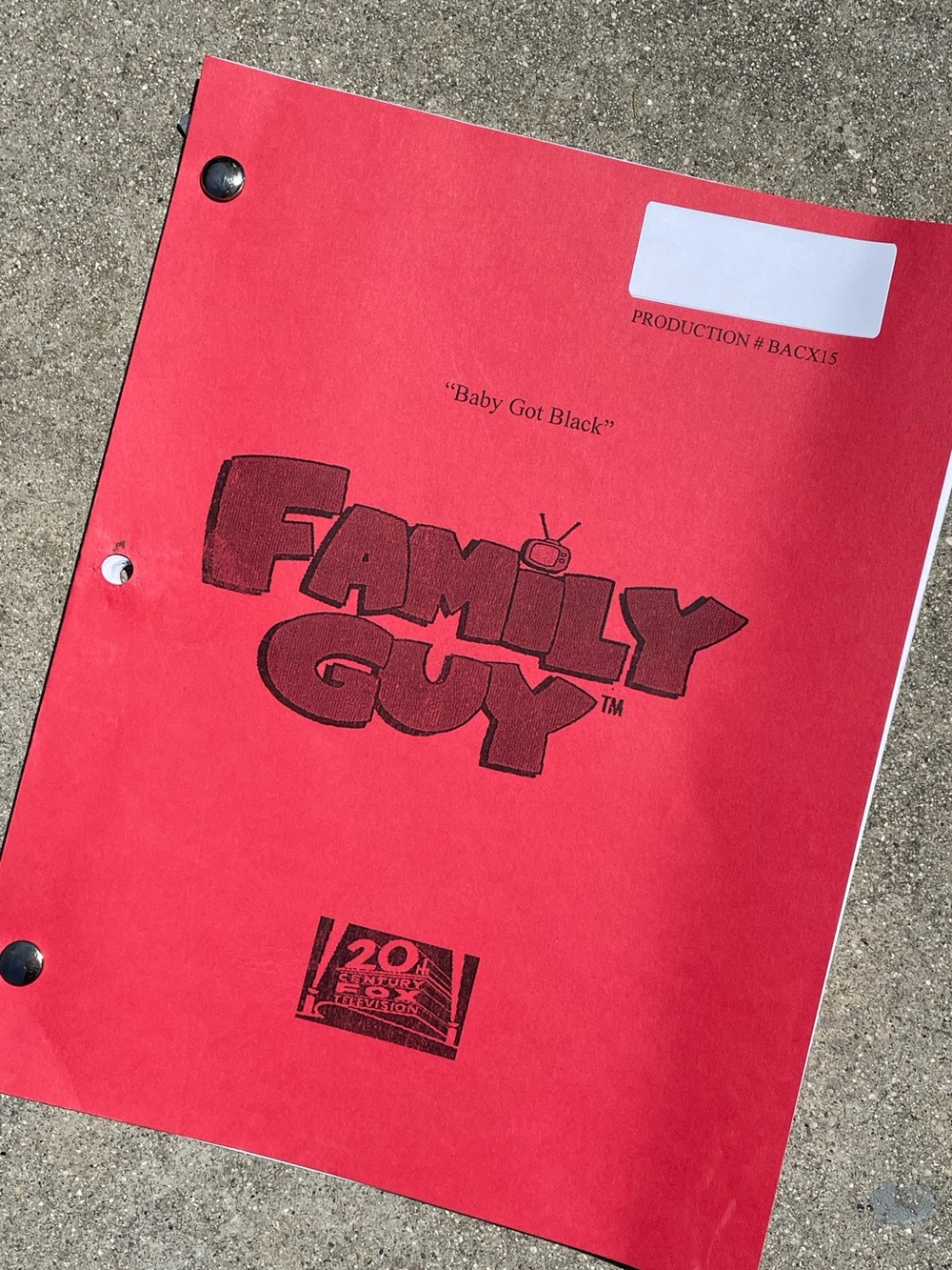 Family Guy 2013 Baby Got Black Production Used Table Draft Script Jerome Ep